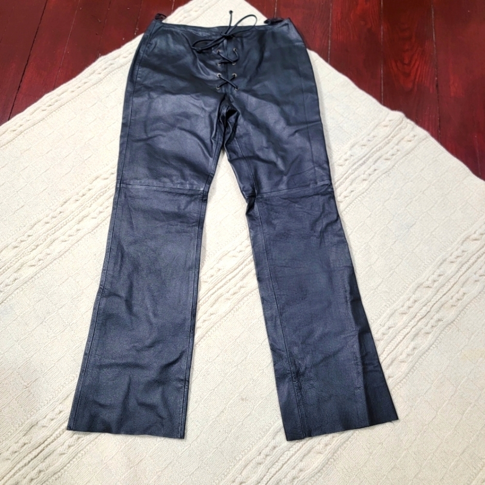 VINTAGE Boutique Europa Lace Up Waist Leather Pants size 4 Black